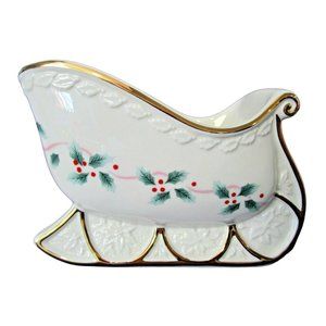 Mikasa Pink Ribbon Holly Centerpiece Sleigh FK017/702 EUC